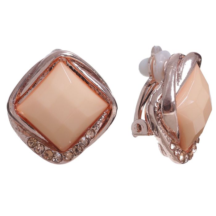 Клипсы "Ромб" классика, цвет персиковый в золоте