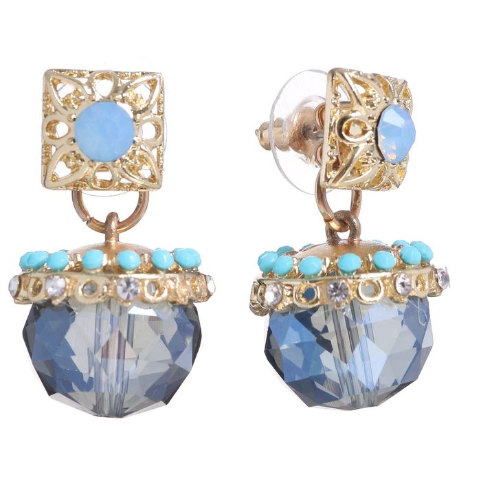 Серьги со стразами "Новый стиль", цвет сине-голубой в золоте