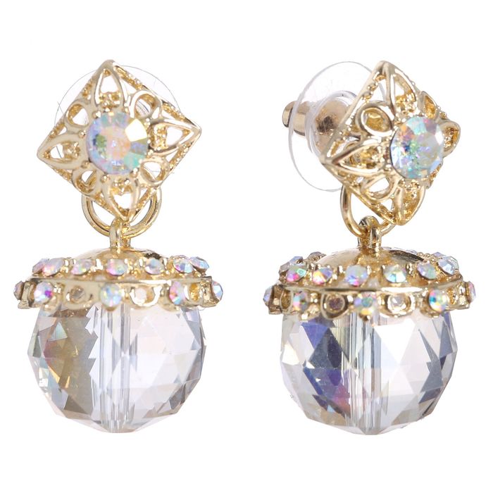 Серьги со стразами "Новый стиль", цвет белый в золоте