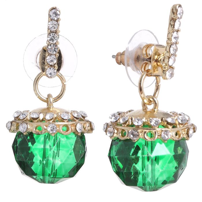 Серьги со стразами "Новый стиль", цвет зелёно-белый в золоте