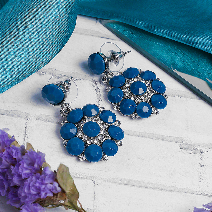 Серьги ассорти "Круг" нежность, цвет бело-голубой в серебре