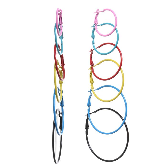 Серьги-кольца 6 пар "Настроение" радуга, цвет МИКС