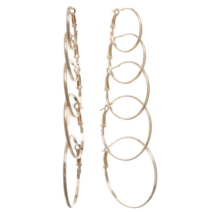 Серьги-кольца 6 пар "Настроение" полоски, цвет золото