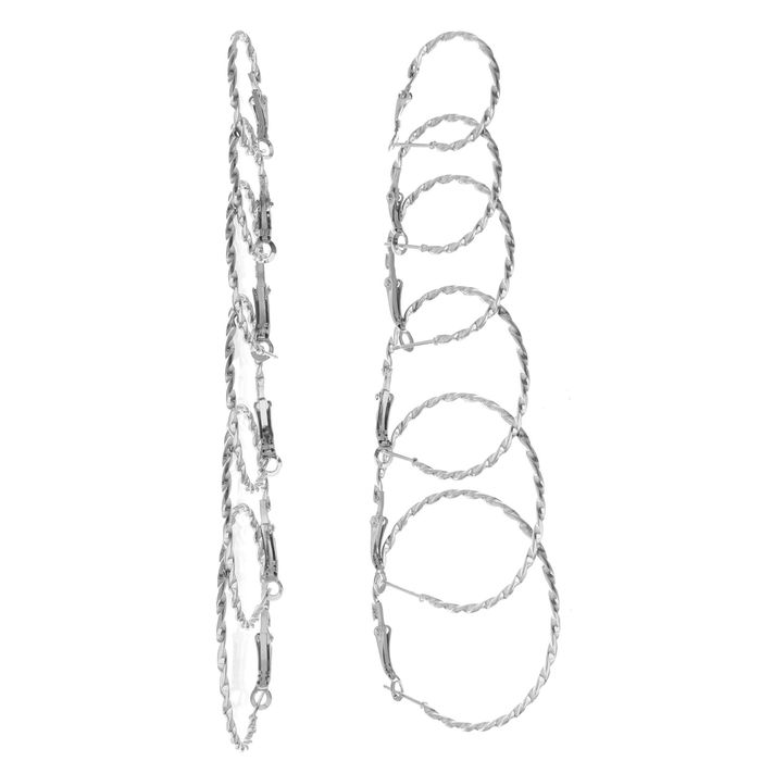 Серьги-кольца 6 пар "Настроение" кручение, цвет серебро