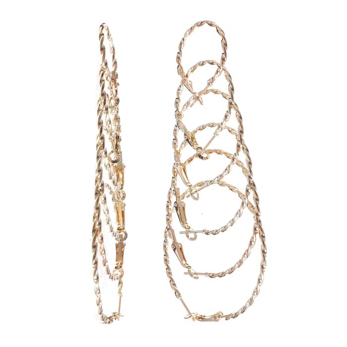 Серьги-кольца 6 пар "Настроение" кручение, цвет золото