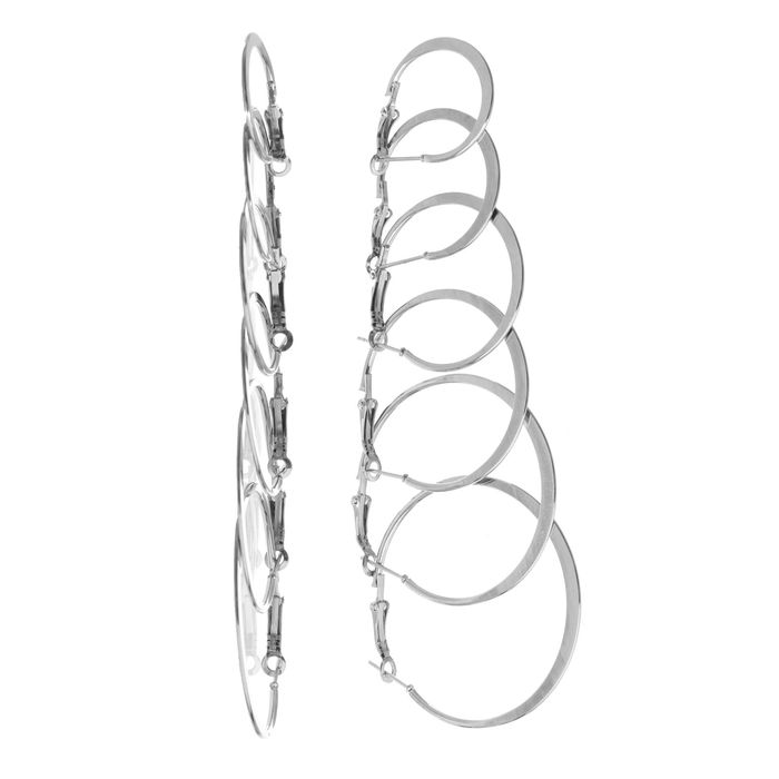 Серьги-кольца 6 пар "Настроение" диск, цвет серебро