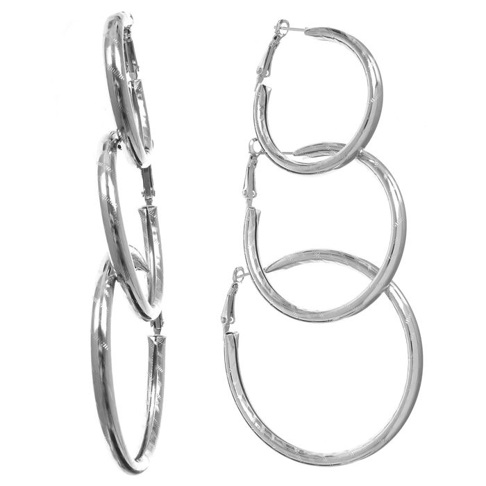 Серьги-кольца 3 пары "Настроение" объёмные, цвет серебро