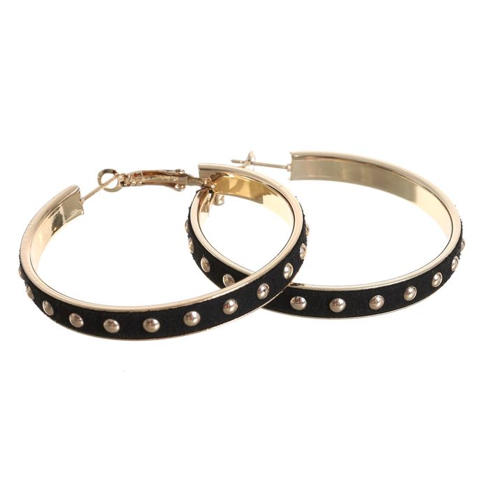 Серьги-кольца "Безмятежность" заклёпки, цвет чёрный в золоте