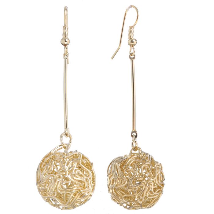Серьги висячие "Шарик" переплетение, цвет золото