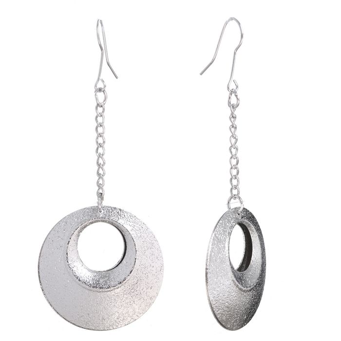 Серьги висячие "Круг" двойной, цвет серебро