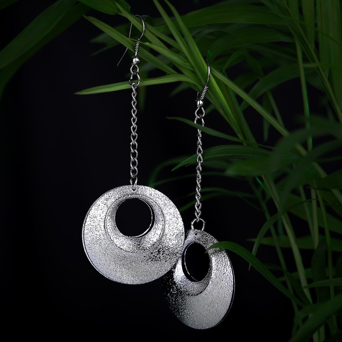 Серьги висячие "Круг" двойной, цвет серый