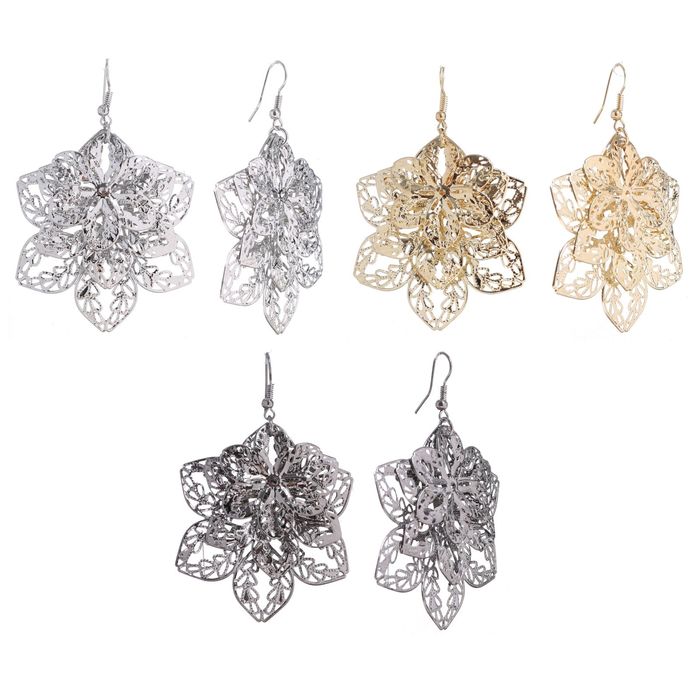 Серьги висячие "Цветок" тройной, цвет МИКС