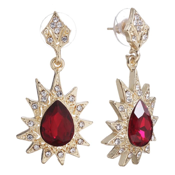 Серьги со стразами "Звезда вечера", цвет красный в золоте