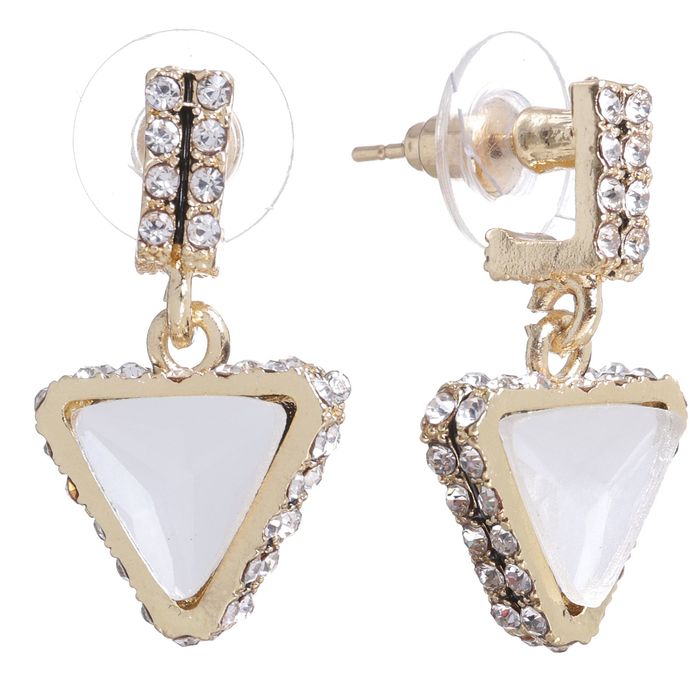 Серьги со стразами "Треугольник" мерцание, цвет бело-серый в золоте