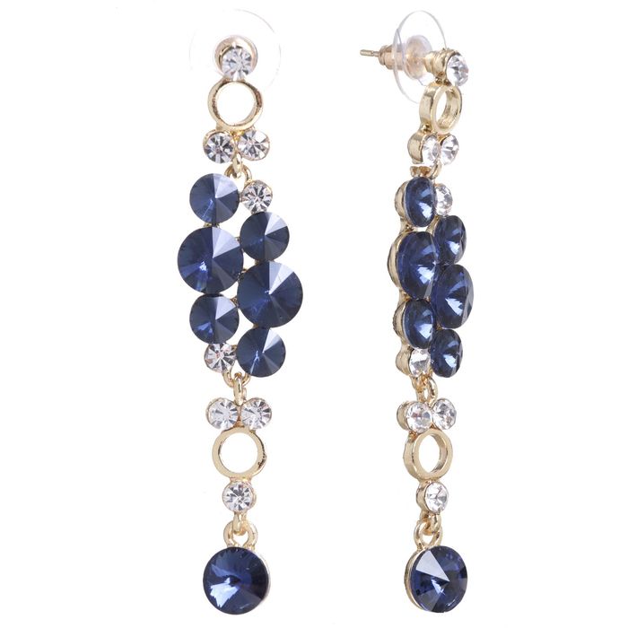 Серьги висячие со стразами "Гроздь" сияние, цвет сине-белый в золоте