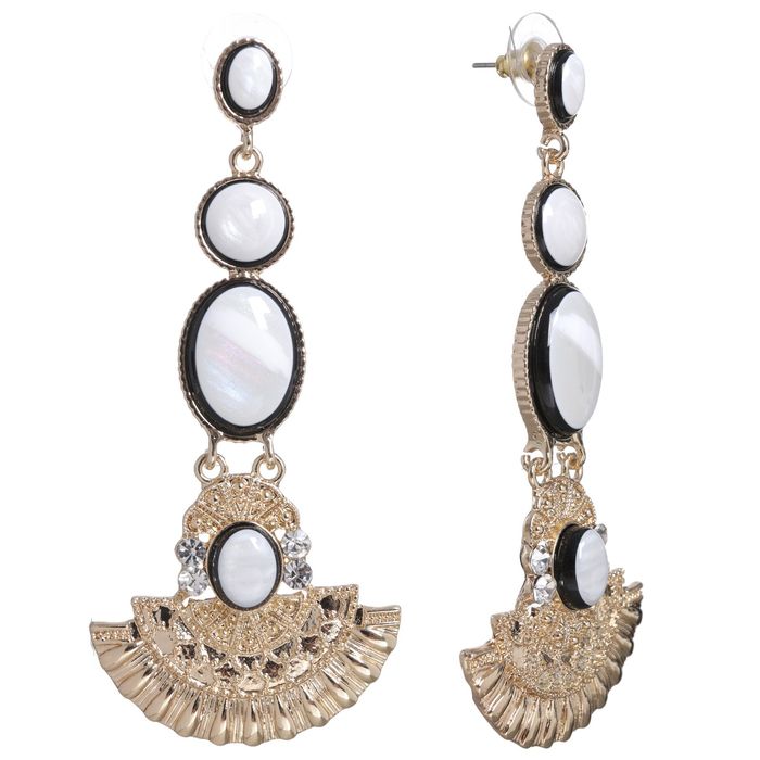 Серьги этника "Восток" клеопатра, овал, цвет бело-чёрный в золоте