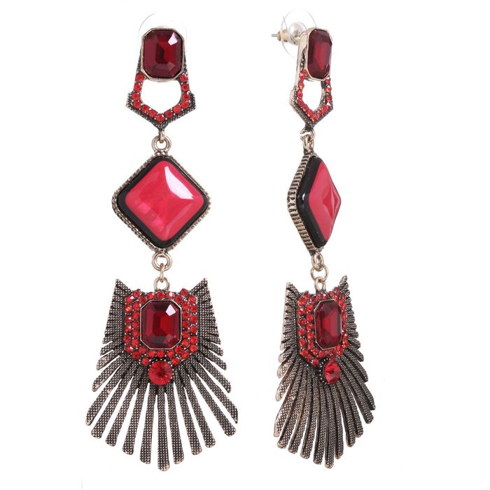 Серьги этника "Восток" клеопатра, ромб, цвет красный в чернёном золоте