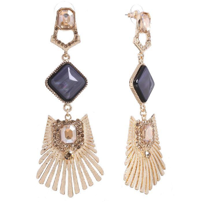 Серьги этника "Восток" клеопатра, ромб, цвет серый в чернёном золоте