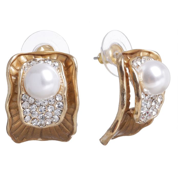 Серьги с жемчугом "Жемчужная раковина", цвет белый в золоте