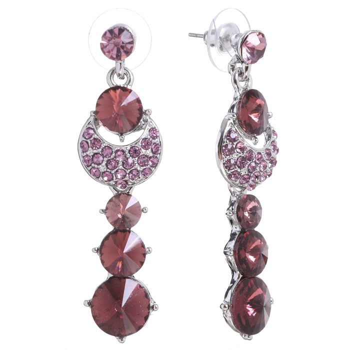 Серьги со стразами "Блеск вечера", цвет фиолетовый в серебре
