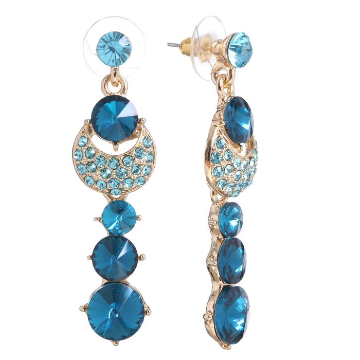 Серьги со стразами "Блеск вечера", цвет морской в золоте