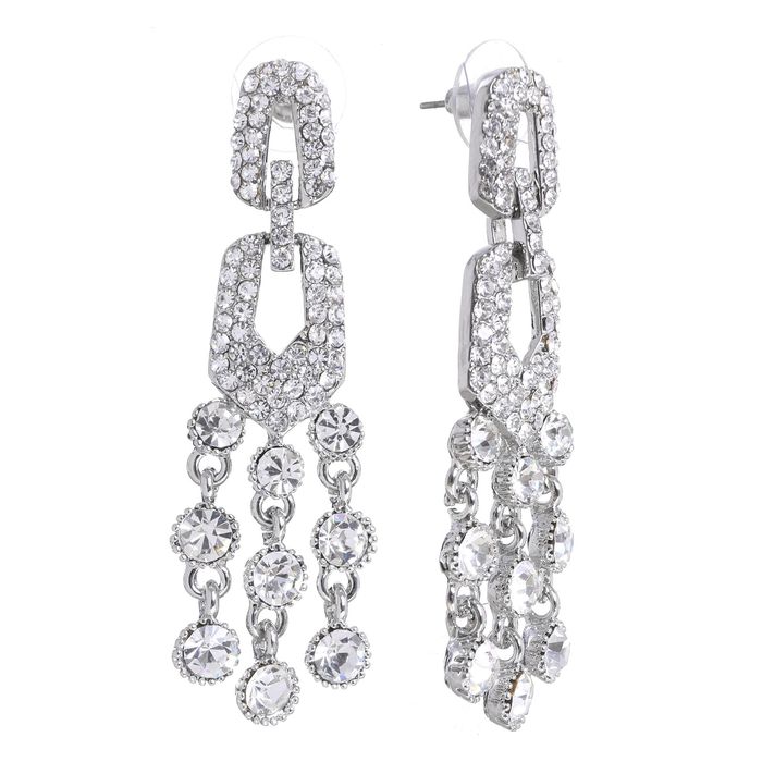 Серьги висячие со стразами "Водопад" геометрия, цвет белый в серебре