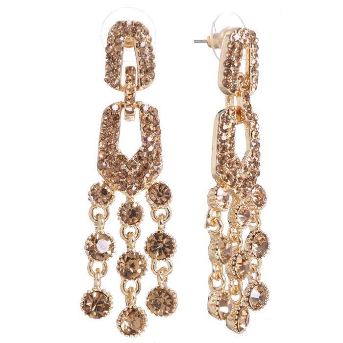 Серьги висячие со стразами "Водопад" геометрия, цвет золото