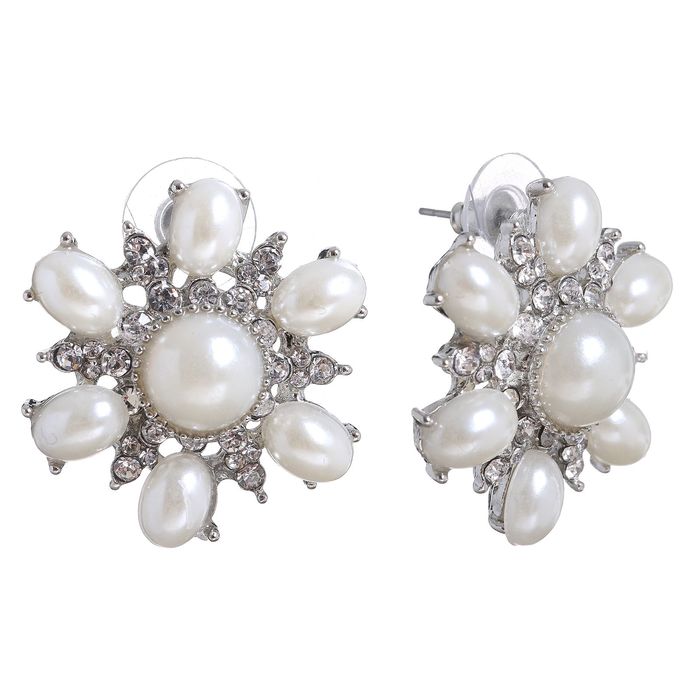 Серьги с жемчугом "Цветок" воздушный, цвет белый в серебре