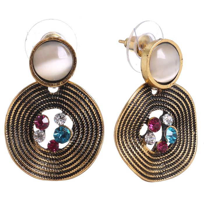 Серьги "Круг" волнистый, цветные в чернёном золоте