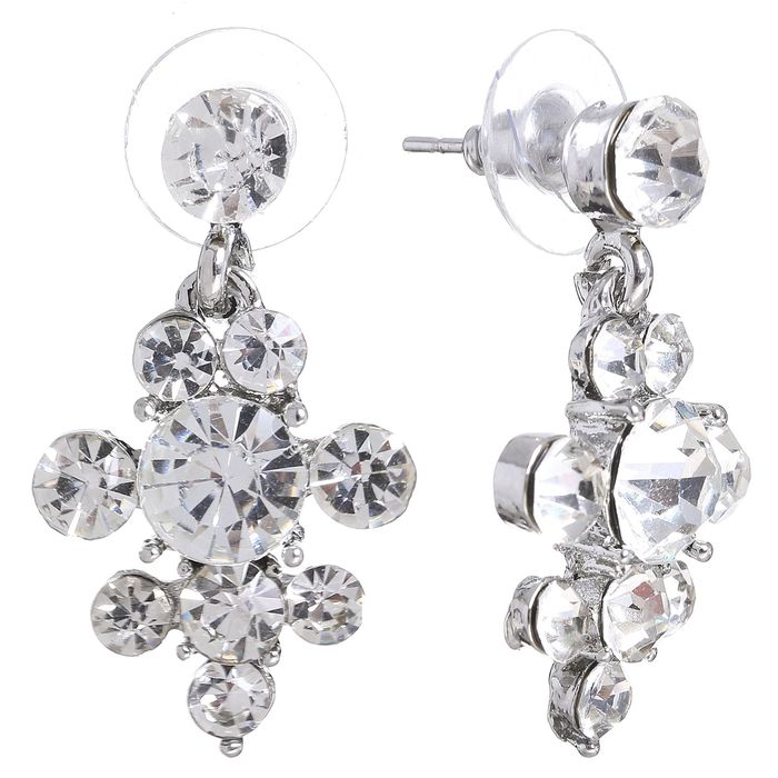 Серьги со стразами "Фантазия", цвет белый в серебре