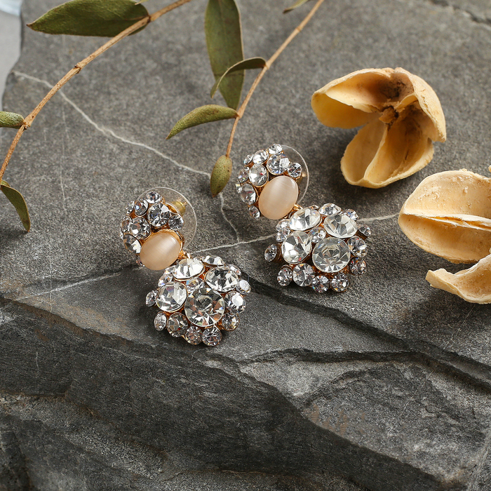 Серьги со стразами "Круг" капля блеска, цвет белый в золоте