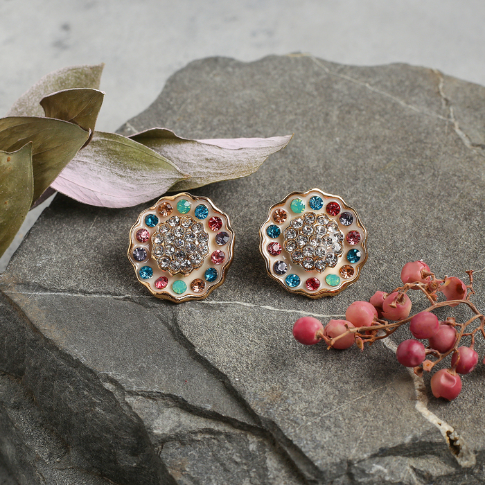 Серьги эмаль "Круг" соцветие, цветные в золоте