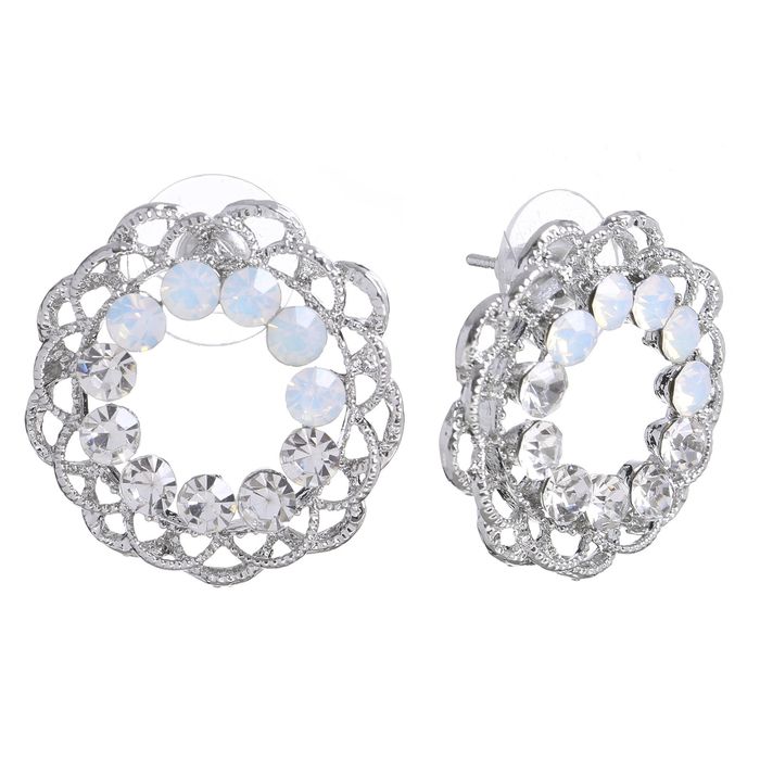 Серьги со стразами "Круг" ажурное плетение, цвет белый в серебре