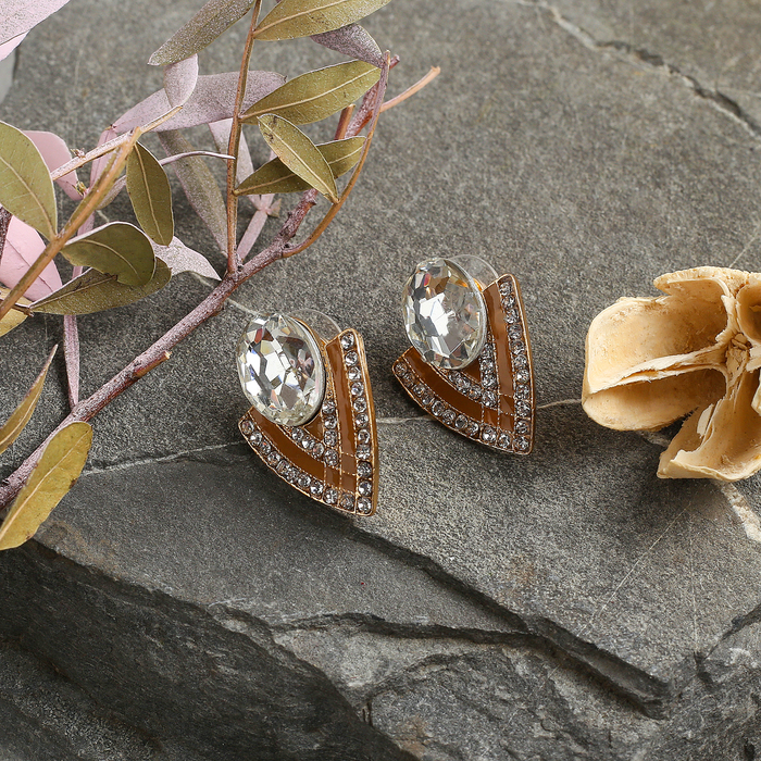 Серьги эмаль "Геометрия", цвет коричнево-золотой