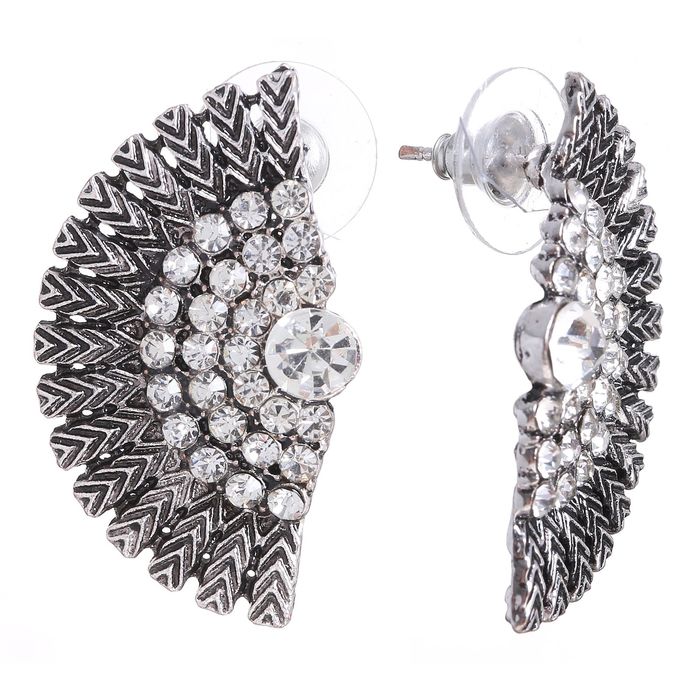 Серьги со стразами "Крылья" вдохновение, цвет белый в чернёном серебре