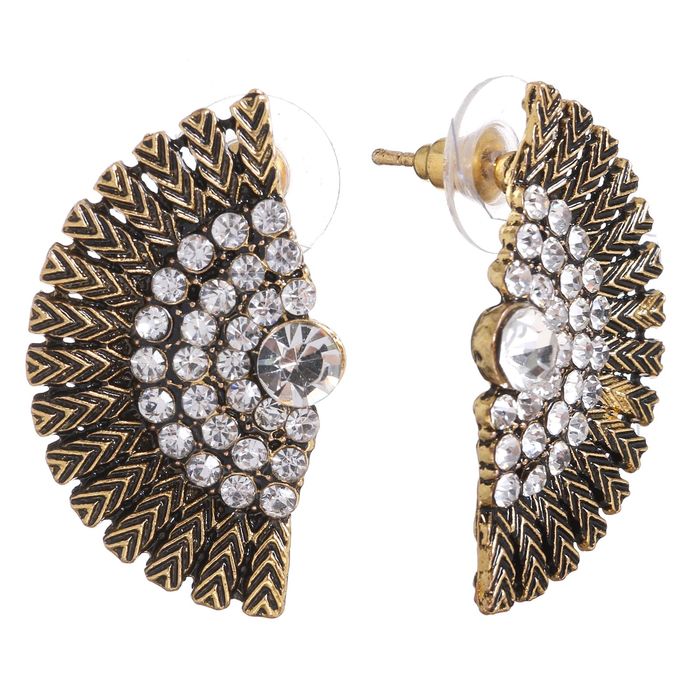 Серьги со стразами "Крылья" вдохновение, цвет белый в чернёном золоте