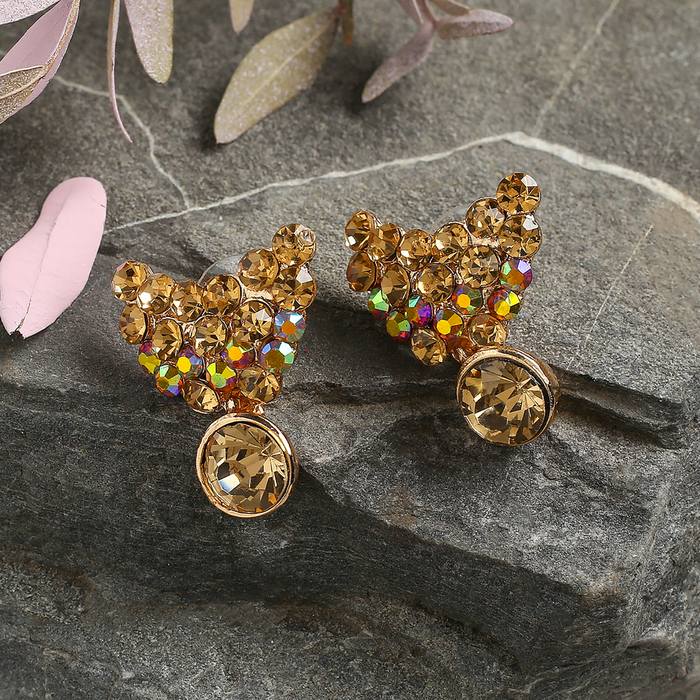 Серьги со стразами "Крылья" блеска, цвет радужно-золотой