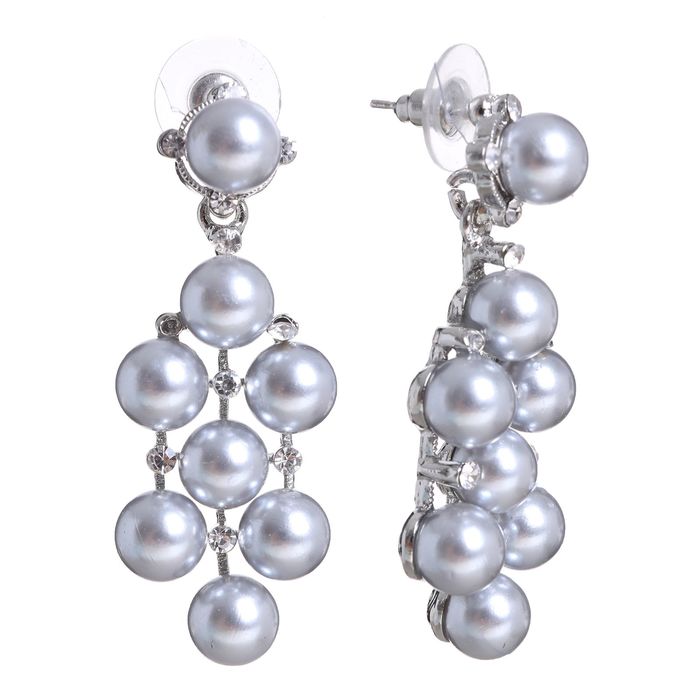 Серьги с жемчугом "Водопад" бусин, цвет бело-серый в серебре
