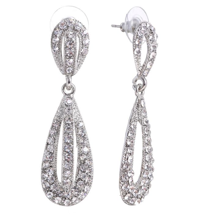 Серьги со стразами "Капля" блеск вечера, цвет белый в серебре