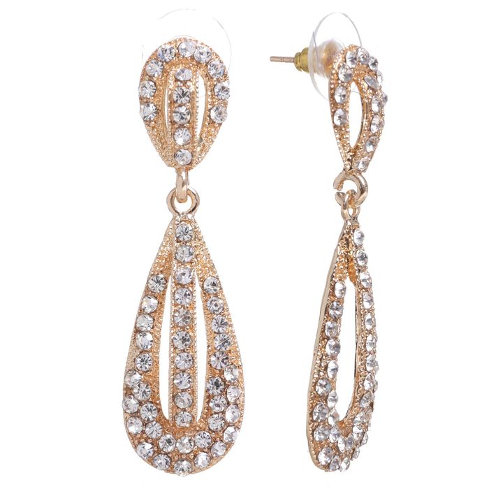 Серьги со стразами "Капля" блеск вечера, цвет белый в золоте