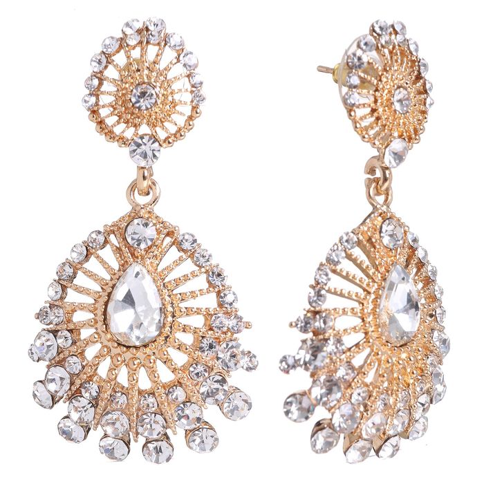 Серьги висячие со стразами "Капля" шик, цвет белый в золоте