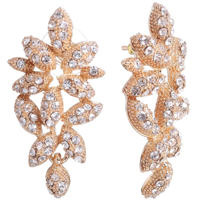 Серьги со стразами "Цветение" с каплей, цвет белый в золоте