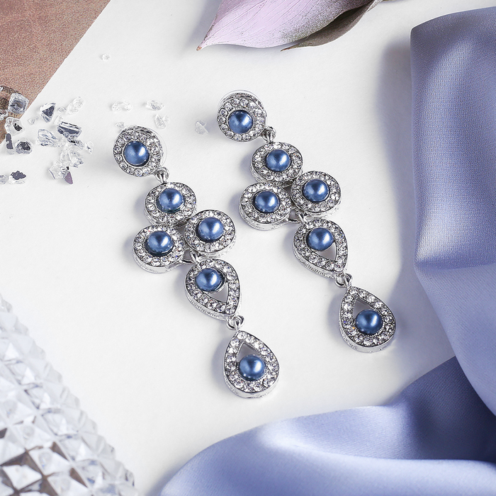 Серьги с жемчугом "Вечернее настроение", цвет бело-серый в серебре