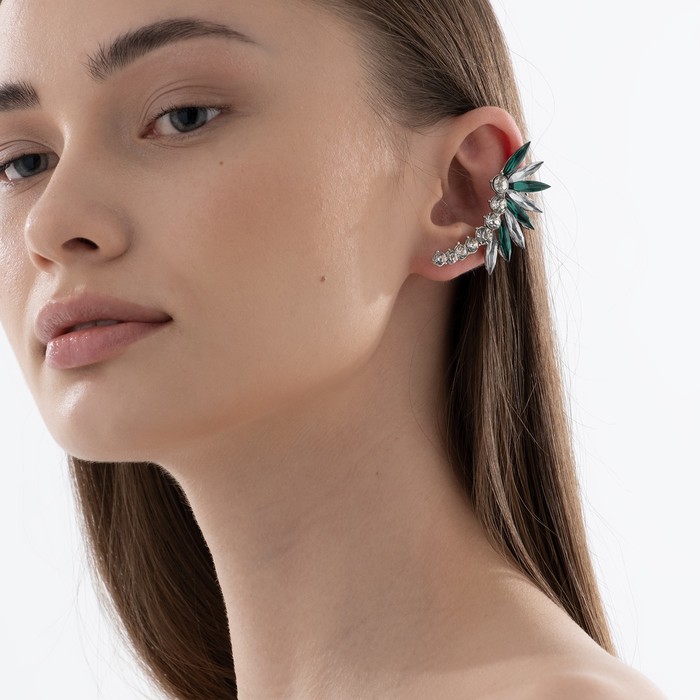 Серьга "Каффа" лучи, цвет бело-зелёный в серебре