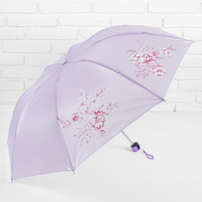 Зонт механический "Цветы", R=48см, цвет сиреневый