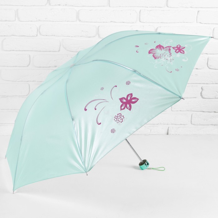 Зонт механический "Цветы", R=48см, цвет ментоловый