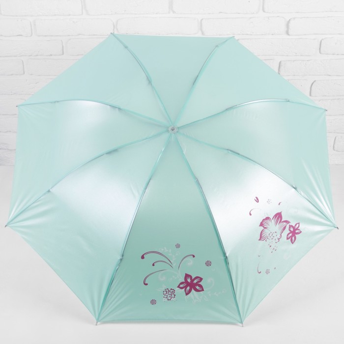 Зонт механический "Цветы", R=48см, цвет ментоловый