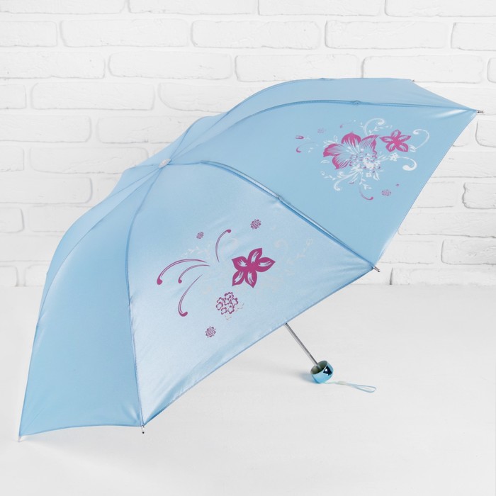 Зонт механический "Цветы", R=48см, цвет голубой
