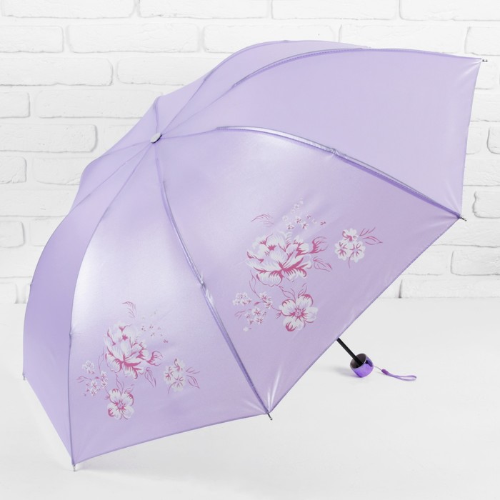 Зонт механический "Цветы", R=48см, цвет светло-сиреневый