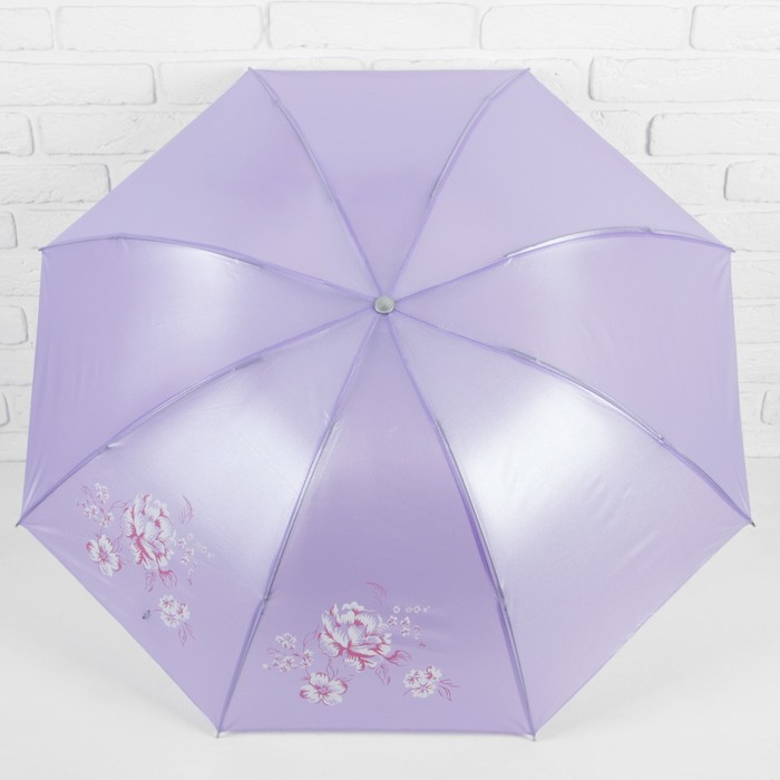 Зонт механический "Цветы", R=48см, цвет светло-сиреневый